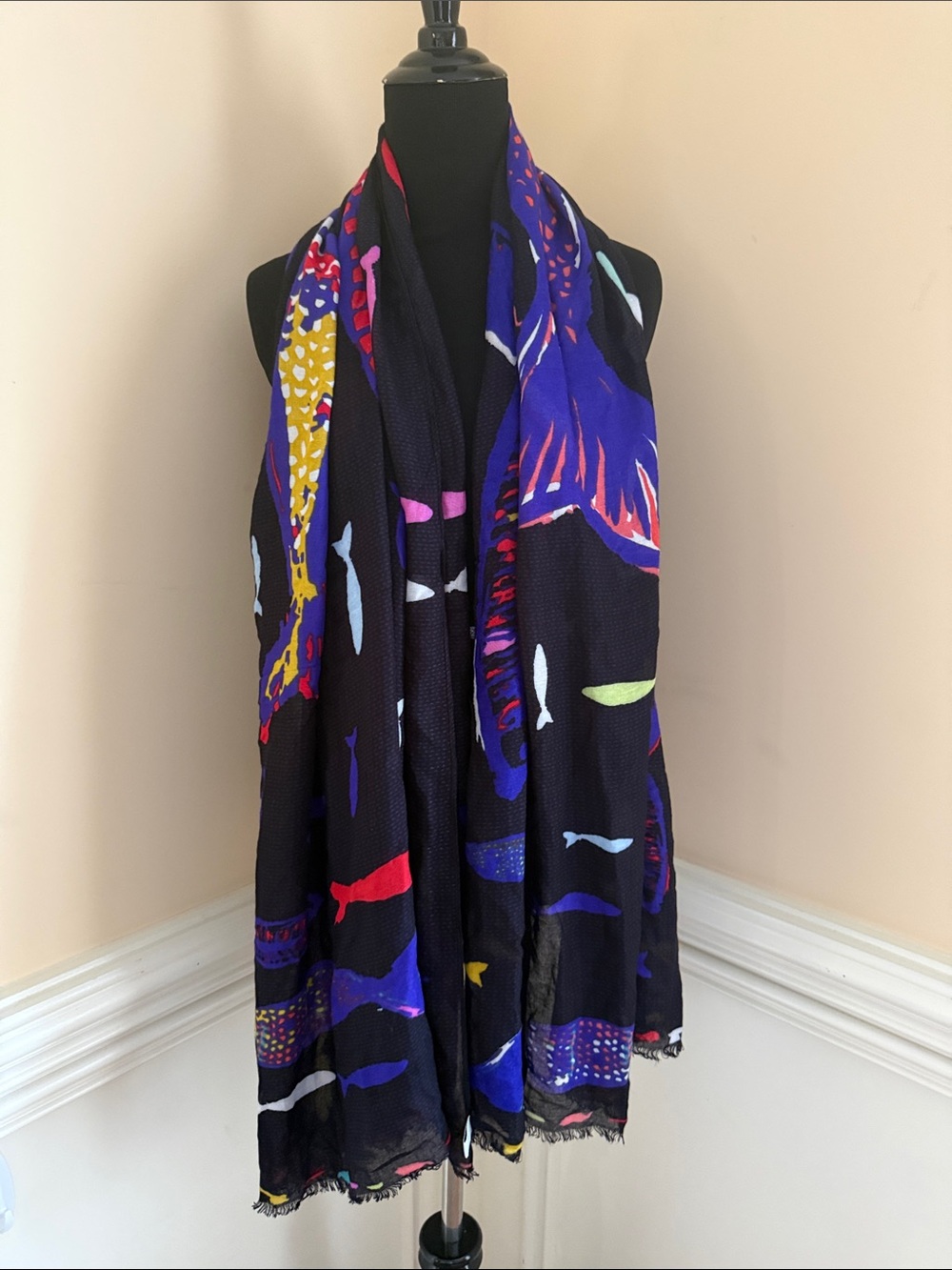 Vera Bradley Black Scarf with‎ Pink/Purple/Red/Yellow Accents